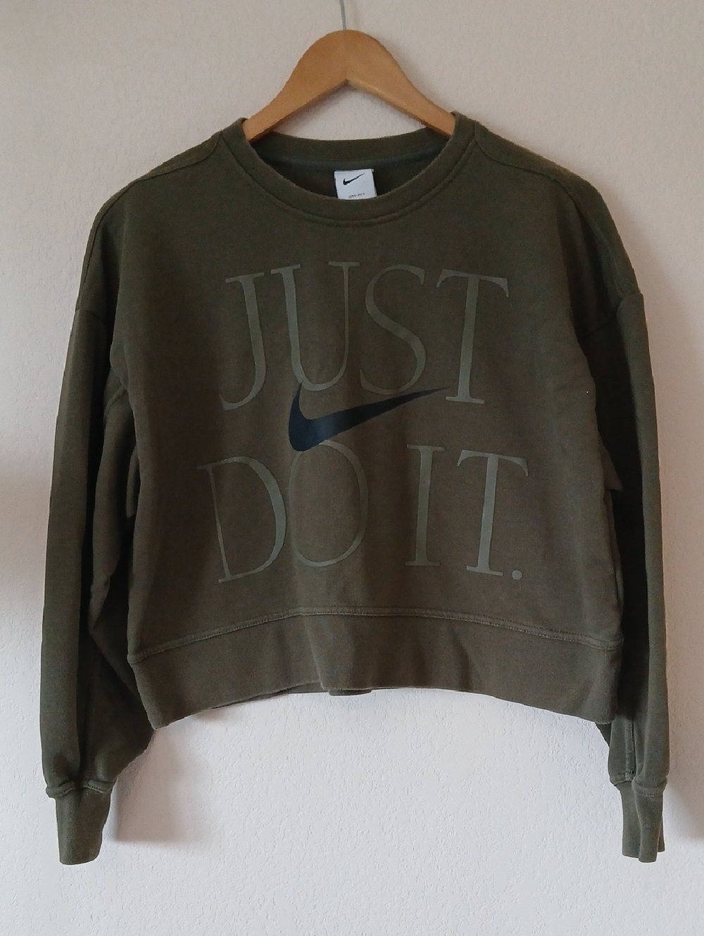 Nike Olive Green Cropped Oversized Just Do It Sweatshirt
